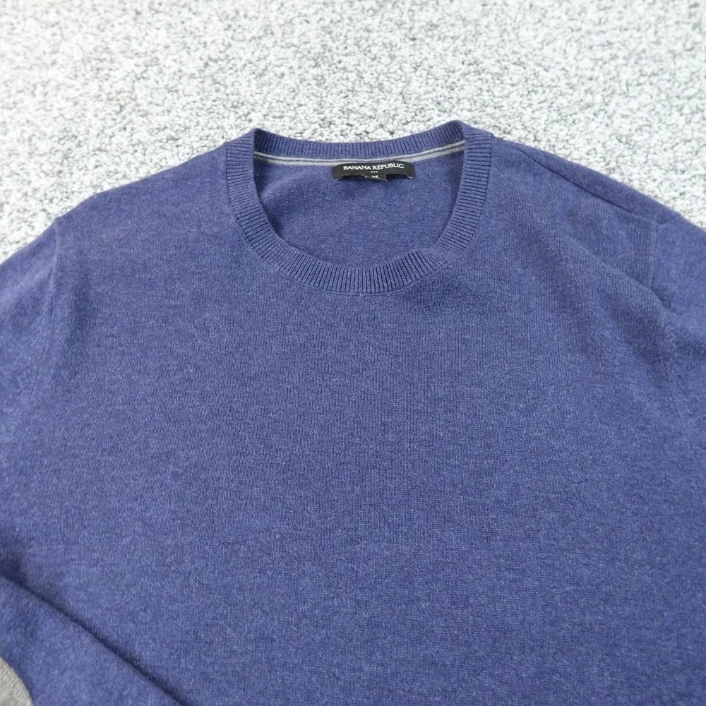 Banana Republic Sweater Mens M Blue Crewneck Elbow Patch Knit Pullover Grandpa